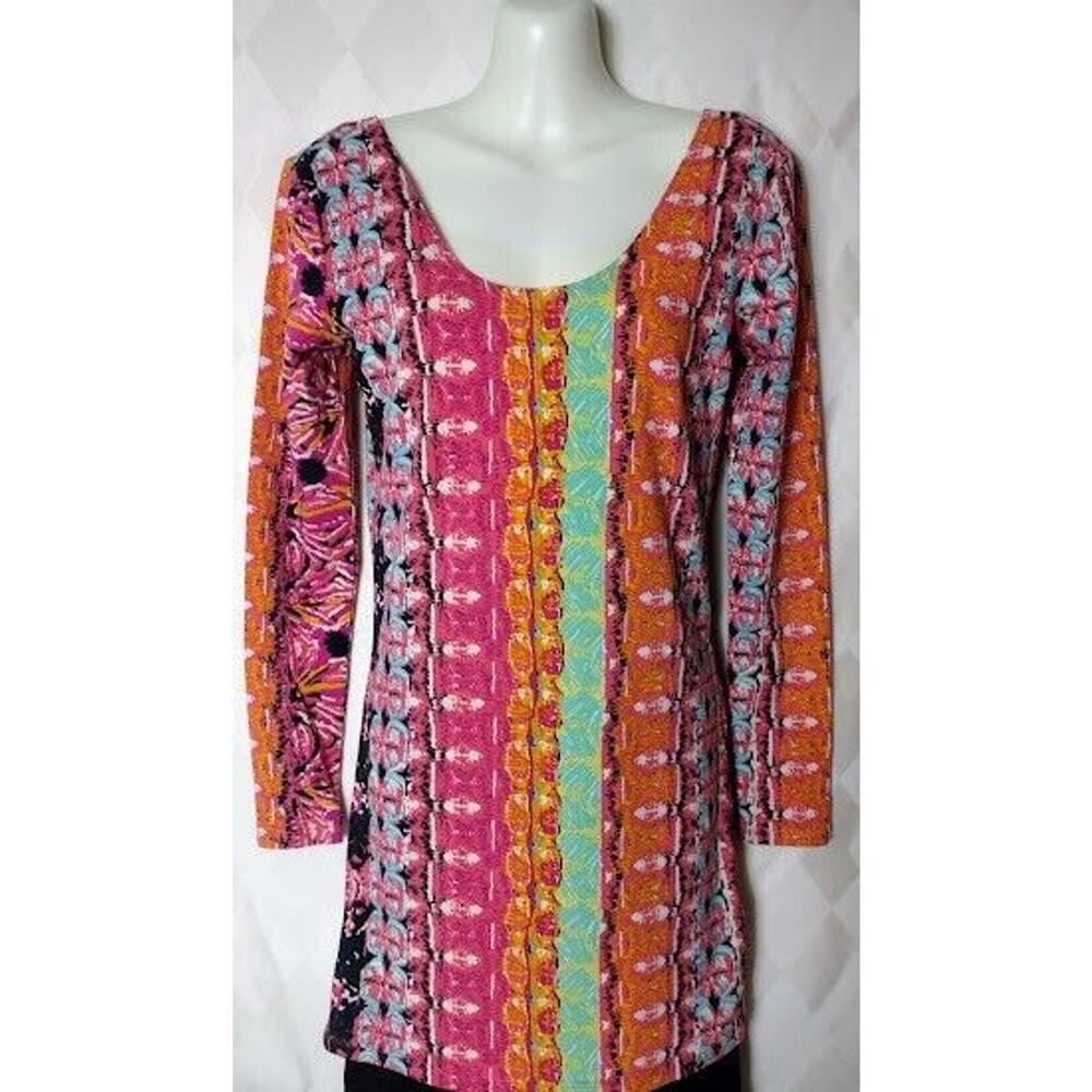 Volcom Long Sleeve Low Back Sheath Mini Dress/Tunic with a Fun Print, Size‎ SP